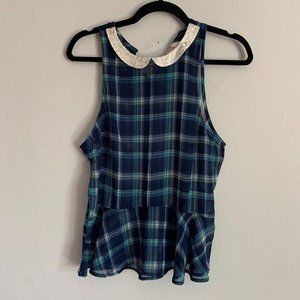 Hollister Blue Green Plaid Halter Neck Tank Blouse